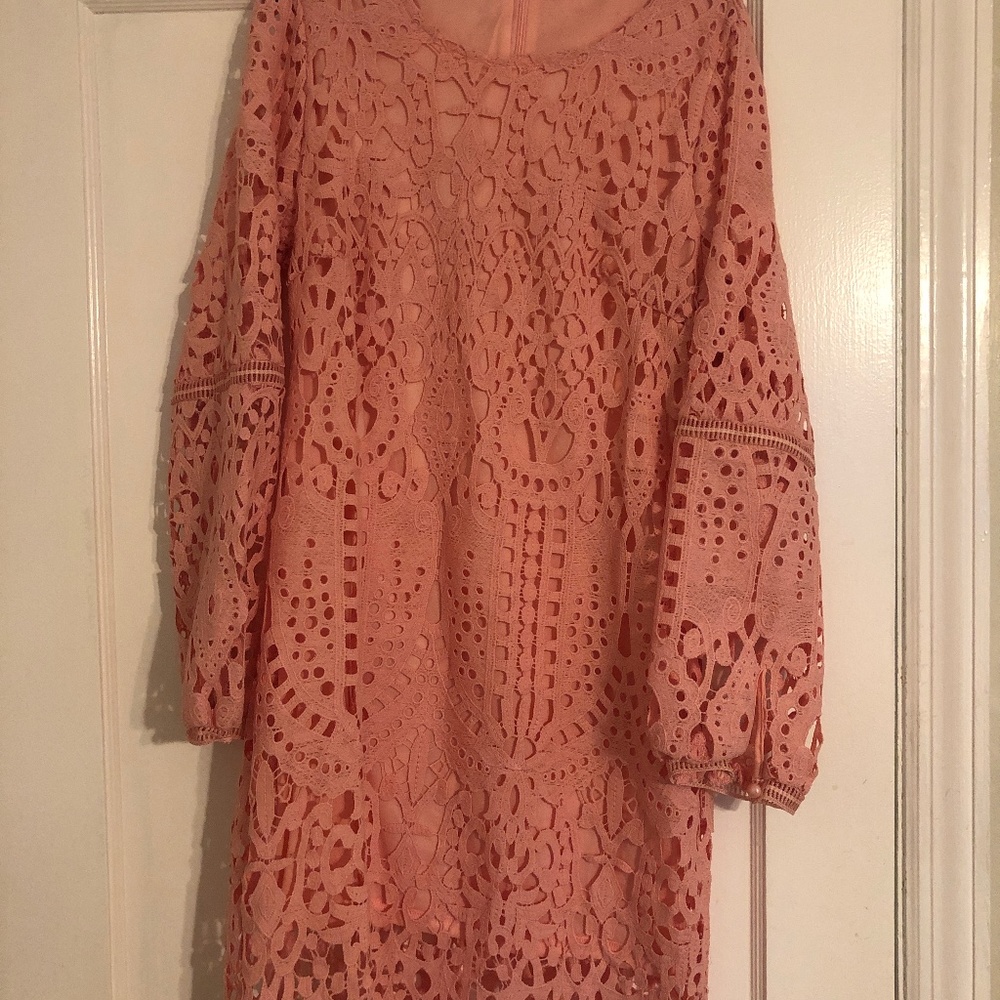 Pink Lace Long Sleeve Dress
